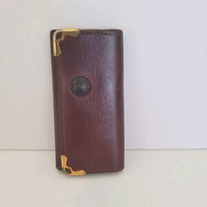 Cartier 4 Key Hooks Charm Case Wallet Red Bordeaux Burgundy Small Logo Leather